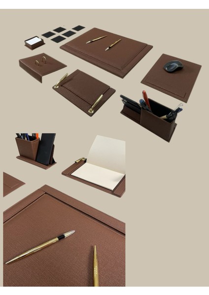 L Kolon Deri Sümen Takımı Deri Masa Sümeni Mousepad Bloknotlu Defter Set Ofis Hediyesi