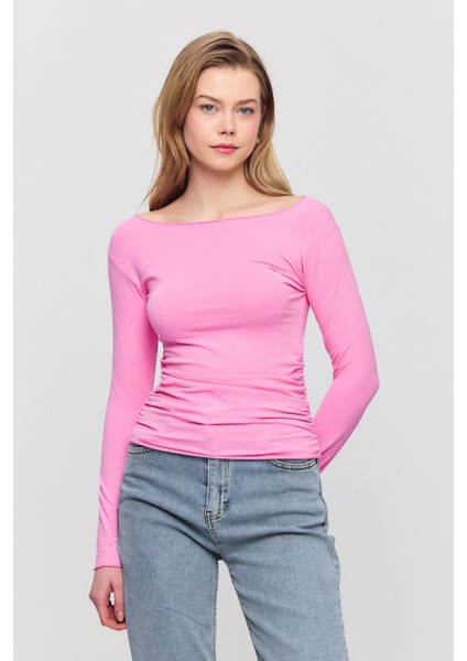3027 Yanları Büzgülü Bluz Pembe