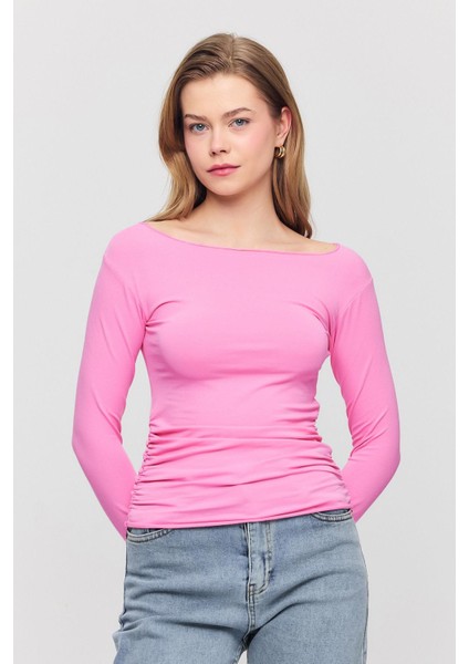 3027 Yanları Büzgülü Bluz Pembe