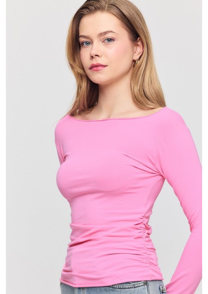 3027 Yanları Büzgülü Bluz Pembe
