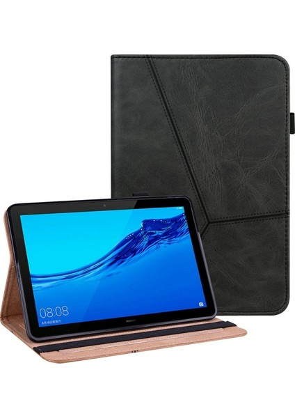Huawei Mediapad T5 10.1-Kırmızı Için Kart Tutuculu Dikiş Hattı Tasarımı Deri Tablet Standı Kapağı (Yurt Dışından)