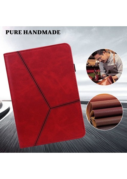 Huawei Mediapad T5 10.1-Kırmızı Için Kart Tutuculu Dikiş Hattı Tasarımı Deri Tablet Standı Kapağı (Yurt Dışından)