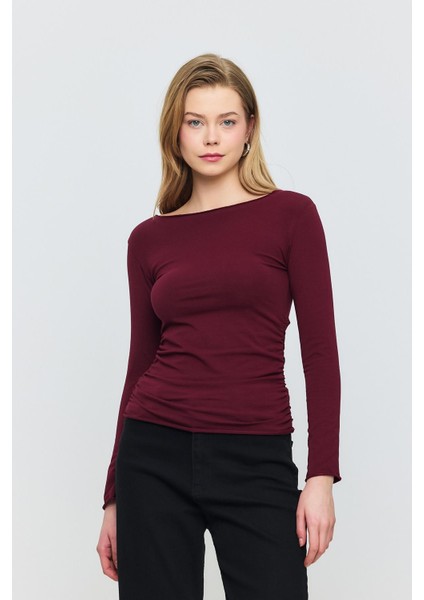 3027 Yanları Büzgülü Bluz Bordo fiyatları