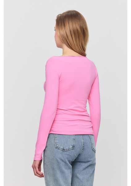 3027 Yanları Büzgülü Bluz Pembe