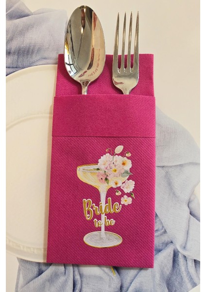Fuşya Kumaş Dokulu Bride To Be Bride Parti Peçetesi Fuşya Peçete 6'lı