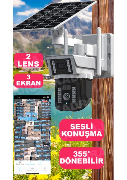 Solar Panelli, Sim Kartlı, Her Ay 8gb Internet, 128GB Sd Kart, 6mp, Seslı Konusma, 360° Görüş Açısı, 4g Güneş Panelli Güvenlik Kamerası