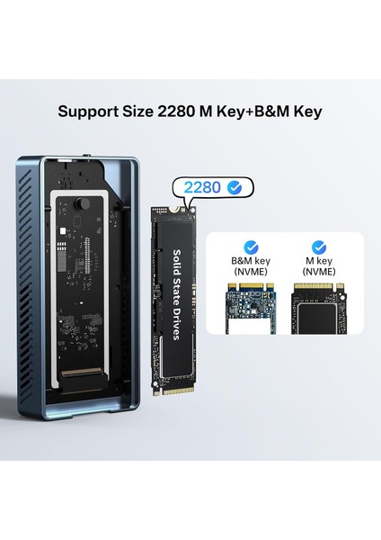 TBU405PRO M1 Thunderbolt 4 40Gbps, Intel JHL7440 Chipset, Max. 8TB M.2 NVMe 2280 Uyumlu, Uplink Desteği, Fanlı, On/Off Fan Butonu, Vidasız Montaj, Alüminyum Type-C Disk Kutusu