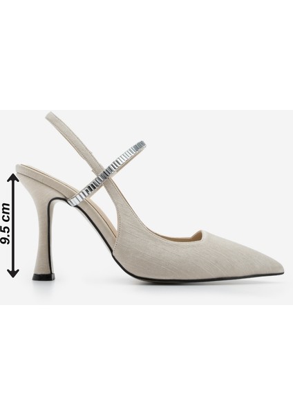 Kadın Stiletto Sivri Burun Bantlı Taşlı Arkası Açık Atkılı Topuklu Ayakkabı Lovan