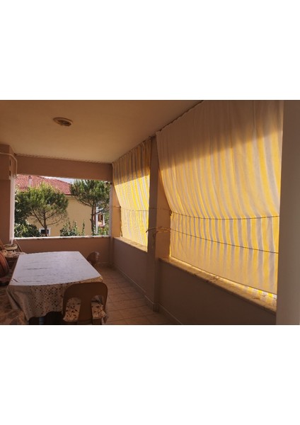 Her Ölçüde Enxboy Seçenekli Bağcıklı Çizgili Balkon Perdesi Balkon Brandası indirimleri