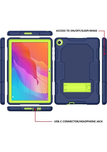 Kaydırmalı Stand Tasarımı Kontrast Renkli Pc+Tpu+Silikon Tablet Kılıfı Huawei Matepad T10S-KOYU Mavi/yeşil (Yurt Dışından)