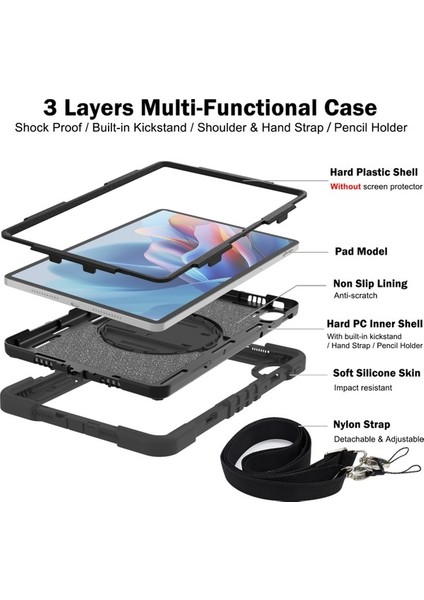 Huawei Matepad Se 11 2024 Için Tablet Kılıfı Silikon + Pc Stand Omuz Askısı ile Darbeye Dayanıklı Kapak-Siyah (Yurt Dışından)