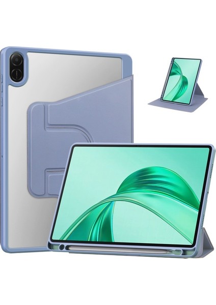 Honor Pad X8A Kılıfı 360&#176; Döner Stand Pu Deri+Akrilik Tablet Kılıfı Klaviz -Siyahımsı Yeşil (Yurt Dışından)