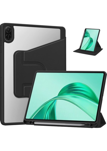 Honor Pad X8A Kılıfı 360&#176; Döner Stand Pu Deri+Akrilik Tablet Kılıfı Klaviz -Siyahımsı Yeşil (Yurt Dışından)