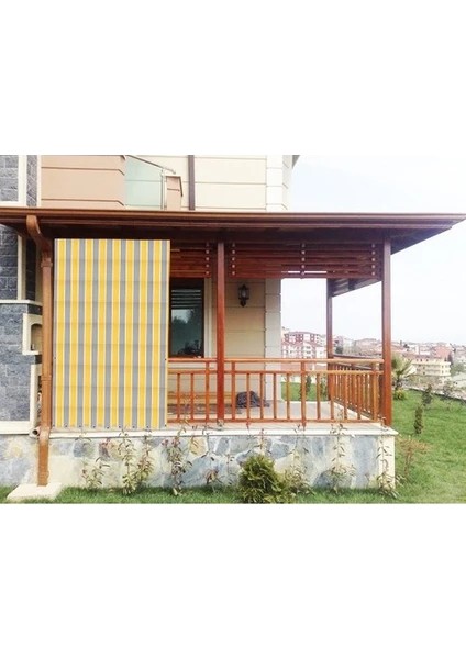 Her Ölçüde Enxboy Seçenekli Bağcıklı Çizgili Balkon Perdesi Balkon Brandası