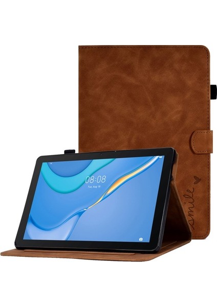 Huawei Mediapad T3 10 Desen Baskılı Tablet Kılıfı Pu Deri Folyo Standı Kalem Tutucu ve Kart Yuvaları ile Akıllı Kapak Kabuk-Turuncu (Yurt Dışından)
