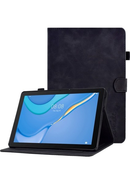 Huawei Mediapad T3 10 Desen Baskılı Tablet Kılıfı Pu Deri Folyo Standı Kalem Tutucu ve Kart Yuvaları ile Akıllı Kapak Kabuk-Turuncu (Yurt Dışından)