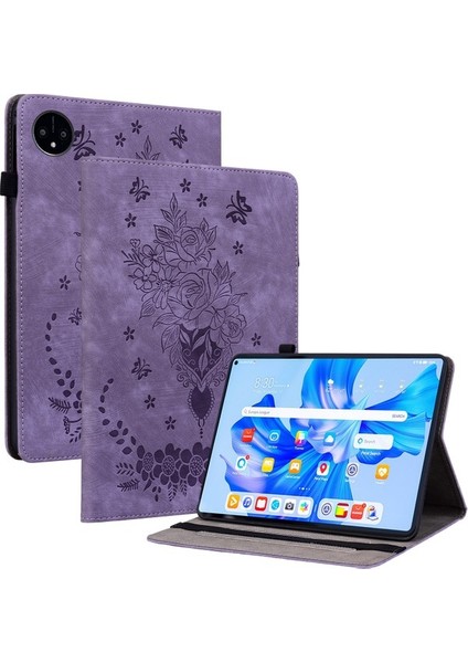 Huawei Matepad Pro 11 2022 Pu Deri Folio Flip Kart Tutucu Kabuk Baskılı Tablet Standı Kılıf-Pembe (Yurt Dışından)