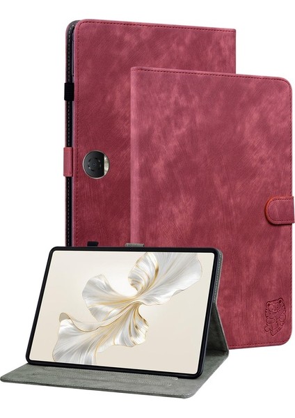 Honor Pad 9 Kılıf Için Kaplan Desenli Pu Deri Kaymaz Koruyucu Tablet Kapağı-Kahverengi (Yurt Dışından)