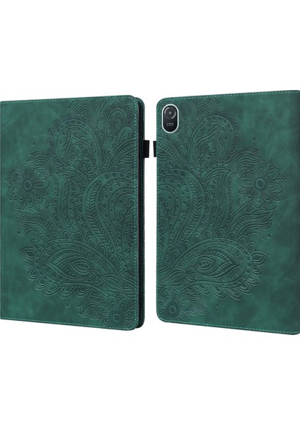 Honor Pad 8 Kılıf Çiçek Desenli Pu Deri Kart Yuvaları Standı Koruyucu Tablet Kapağı-Kırmızı (Yurt Dışından)