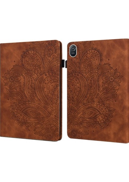 Honor Pad 8 Kılıf Çiçek Desenli Pu Deri Kart Yuvaları Standı Koruyucu Tablet Kapağı-Kırmızı (Yurt Dışından)