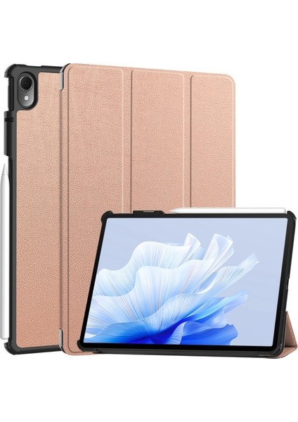 Tablet Kılıfı Huawei Matepad Air 11.5 Inç 2023 Üç Katlı Stand Otomatik Uyku/uyandırma Pu Deri Tam Koruyucu Kapak-Gül Altın (Yurt Dışından)