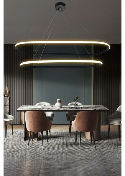 Gece Modern LED Aydınlatmalı Ev & Ofis Avizesi - 3 Renk Kumandasız