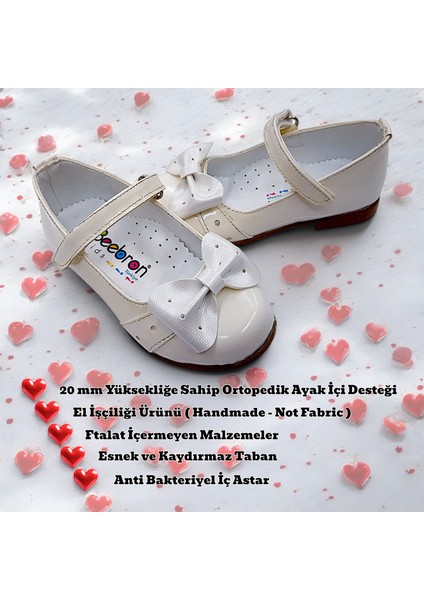 Ortopedik Kız Babet Bebek Balerin Ayakkabısı Glossy Series Yf2502 Rugan Kirli Krem 21