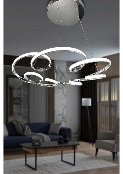 Florya Modern Sarkıt Salon, Oturma Odası, Mutfak LED Avize - 3 Renk Kumandalı
