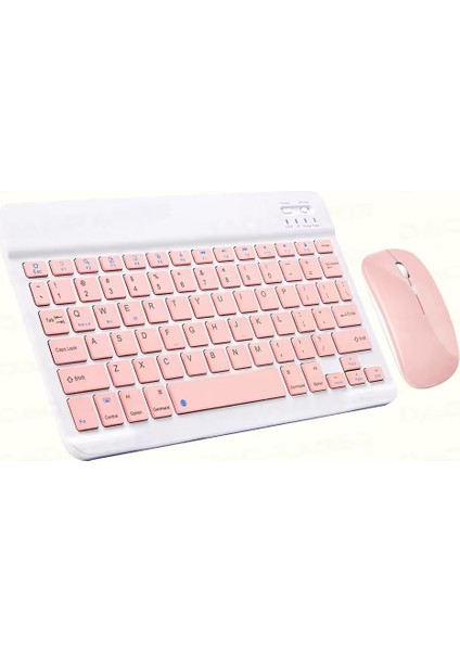 Kablosuz Klavye ve Mouse Set Type-C Şarjlı Bluetooth 2.4g Bağlantlılı Pembe