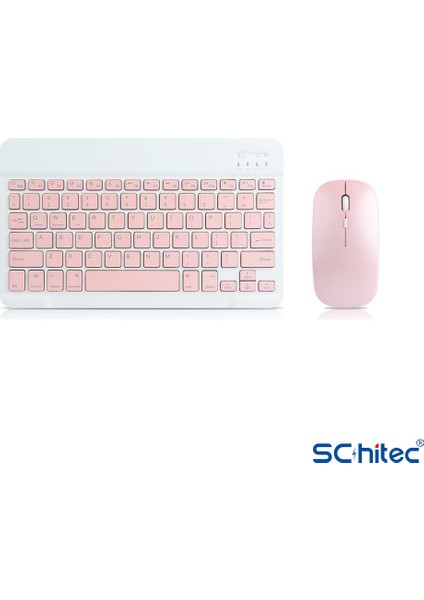 Kablosuz Klavye ve Mouse Set Type-C Şarjlı Bluetooth 2.4g Bağlantlılı Pembe