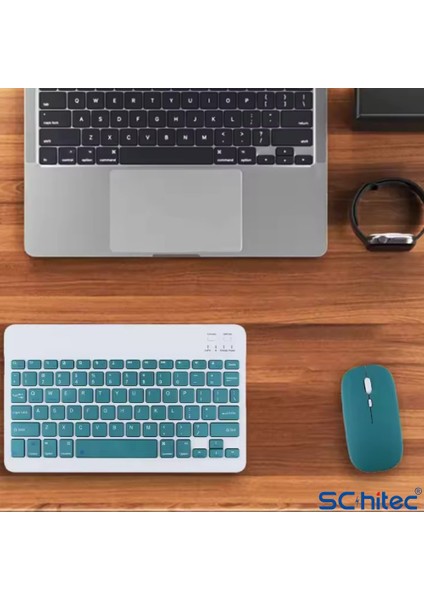 Kablosuz Klavye ve Mouse Set Type-C Şarjlı Bluetooth 2.4g Bağlantlılı Pembe