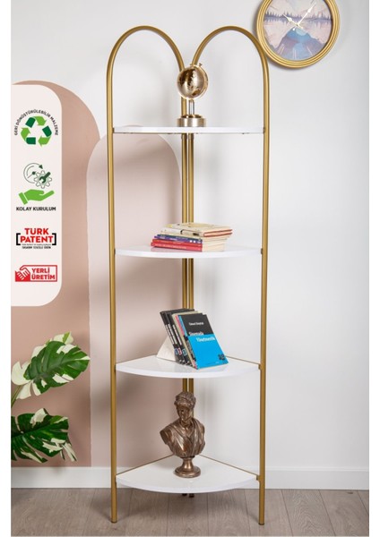 Artemis Dekoratif Metal Mobilya Gold 4 Katlı Kitaplık