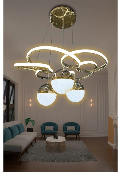 Florya Modern Sarkıt 3 Toplu Powerled Ledli Avize - 3 Renk Kumandalı