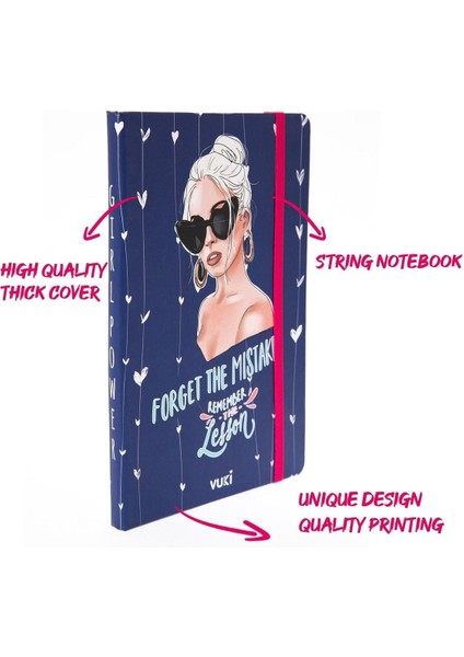 Desenli Sert Kapak Lastikli Defter A5