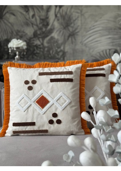 Bohem Punch Işlemeli Saçaklı Kırlent Kılıfı 1 Adet 43 x 43 cm (SPNC-06)