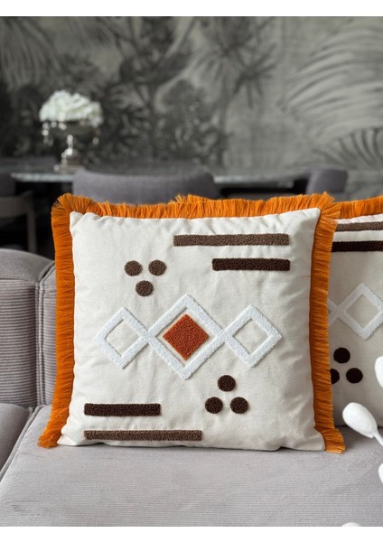 Bohem Punch Işlemeli Saçaklı Kırlent Kılıfı 1 Adet 43 x 43 cm (SPNC-06)