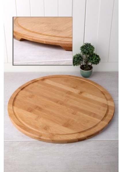 Lüks Bambu Pizza Tahtası, Pizza Tahtası, Çap 36 cm