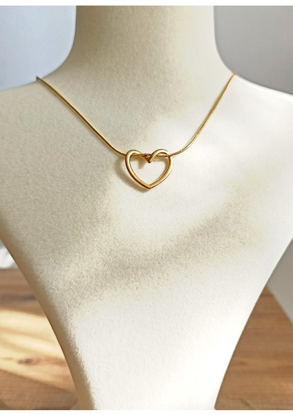 Çelik Minimal Sarmal Kalp Kadın Kolye Gold
