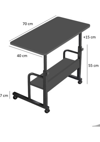 Yükseklik Ayarlı Dikiş Makinesi Sehpası - Antrasit (Frenli Tekerli) 70X40 Oval Kenar fiyatları