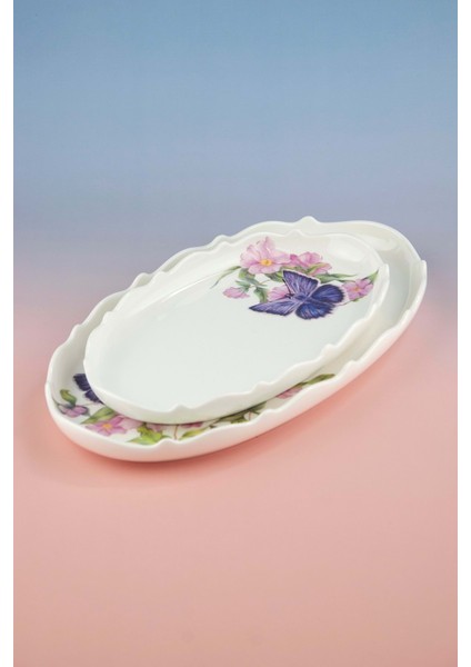 Lilac Butterfly 2 Boy Porselen Kayık Tabak