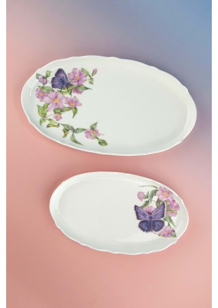 Lilac Butterfly 2 Boy Porselen Kayık Tabak
