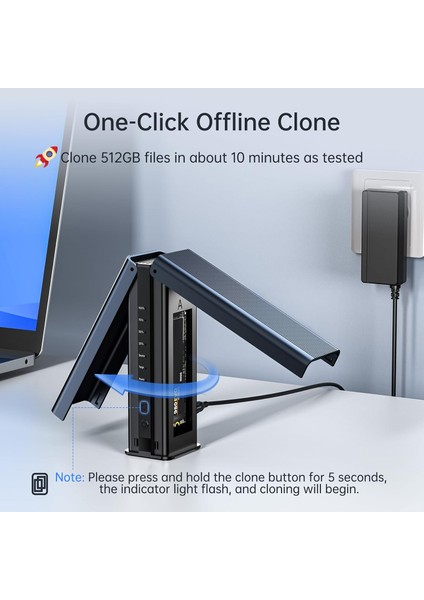 EC6604 - 10Gbps USB-C 3.2 Gen2, 2x 8TB NVMe SSD Destekli Yuva, Dahili Fanlı, Offline Clone Özellikli Disk İstasyonu