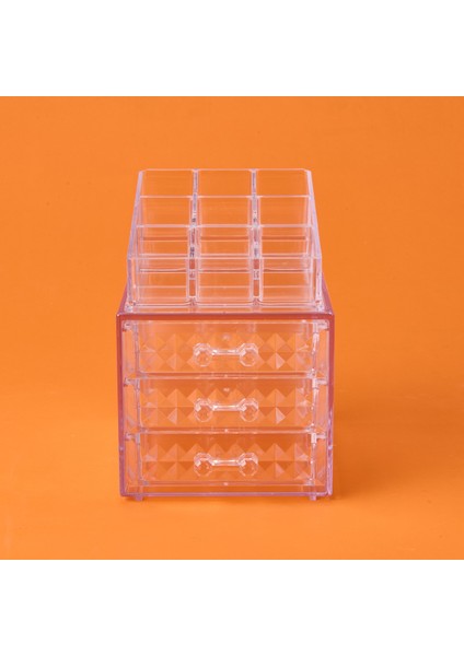 Diamond 3 Çekmeceli Takı ve Makyaj Organizeri - Şeffaf - 15x13x18 cm