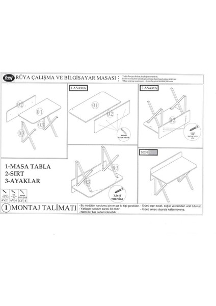 Rüya Çalışma Masası Beyaz Ayak 103 cm