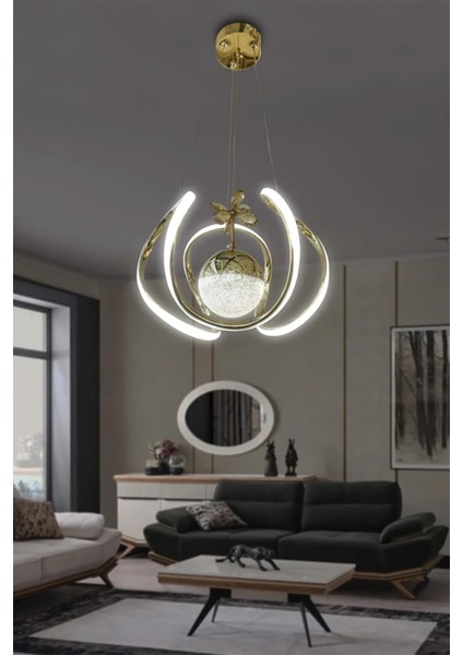 Dünya Tek Top 3\'lü Kristal Toplu Ledli Avize - 3 Renk Kumandalı