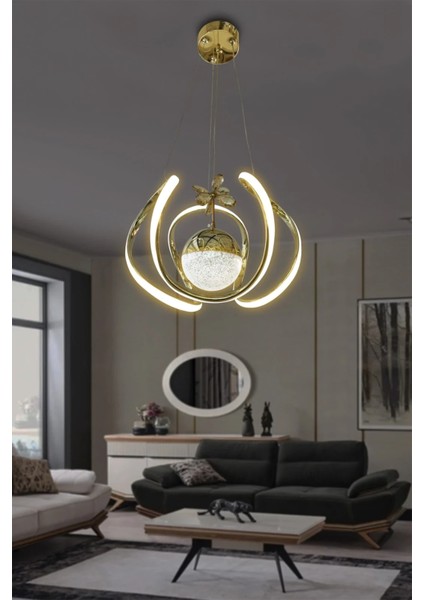 Dünya Tek Top 3\'lü Kristal Toplu Ledli Avize - 3 Renk Kumandalı