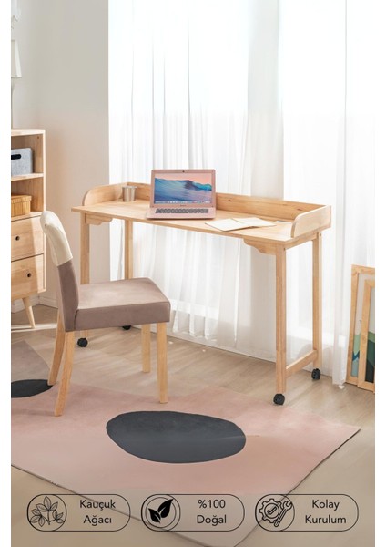 Natural Signature By Macco - Tekerlekli Yüksek Çalışma Masası (Ergonomik ve Masif Kauçuk Ağacı)