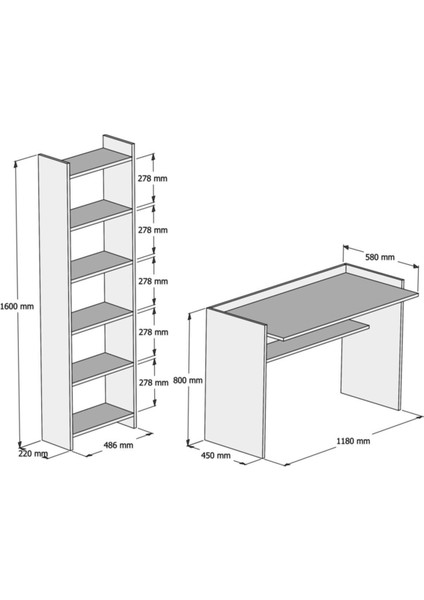 T7020 Mahpeyker Kitaplık ve Çalışma Masası Ceviz/beyaz modelleri