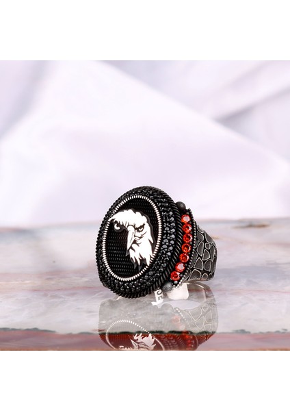 925 Ayar Gümüş Kartal Motifli Mikro Taşlı Erkek Yüzük fiyatları