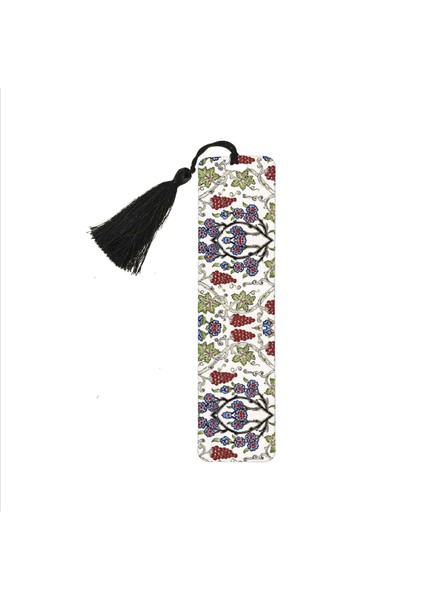 Üzümlü Çini Desen Baskılı, Püsküllü Kitap Ayracı (Hediyelik BOOKMARK,AYRAÇ-137)